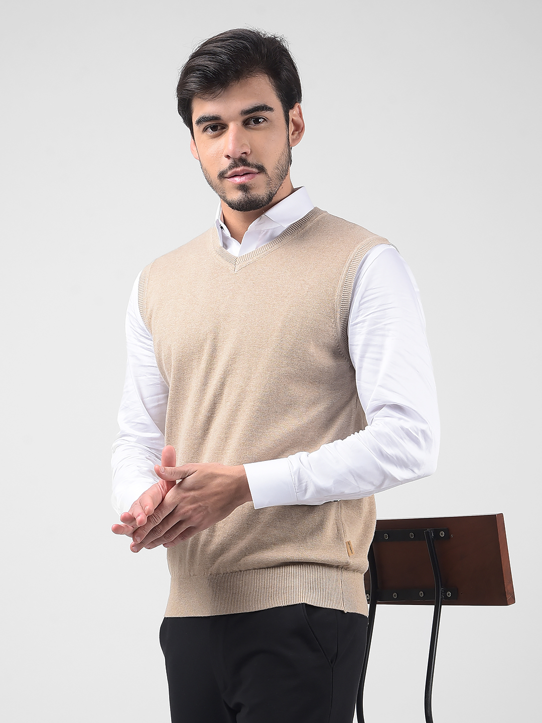 Numero Uno Men Solid Beige Sweater
